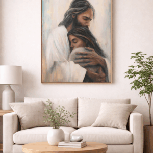 Obraz Ježiš objíma ženu| kresťanský obraz na stenu | obraz lásky a pokoja | print na plátne / poster