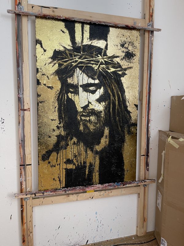 Ježiš tŕním korunovaný ZLATÝ OSB doska 125x80cm