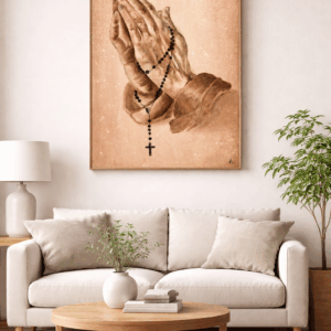 Obraz modliace sa ruky s ružencom | duchovný obraz na stenu | kresťanské umenie | print na plátne / poster