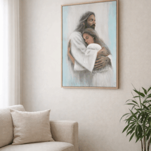 Obraz Ježiš objíma ženu – kresťanský obraz na stenu | jemné duchovné umenie | moderný print