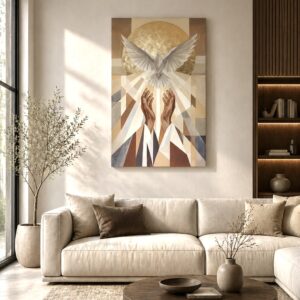 ZOSTUPENIE SVETLA - Duch Svätý I MAĽOVANÝ Moderný kresťanský obraz I 100 × 70 cm I FITART I